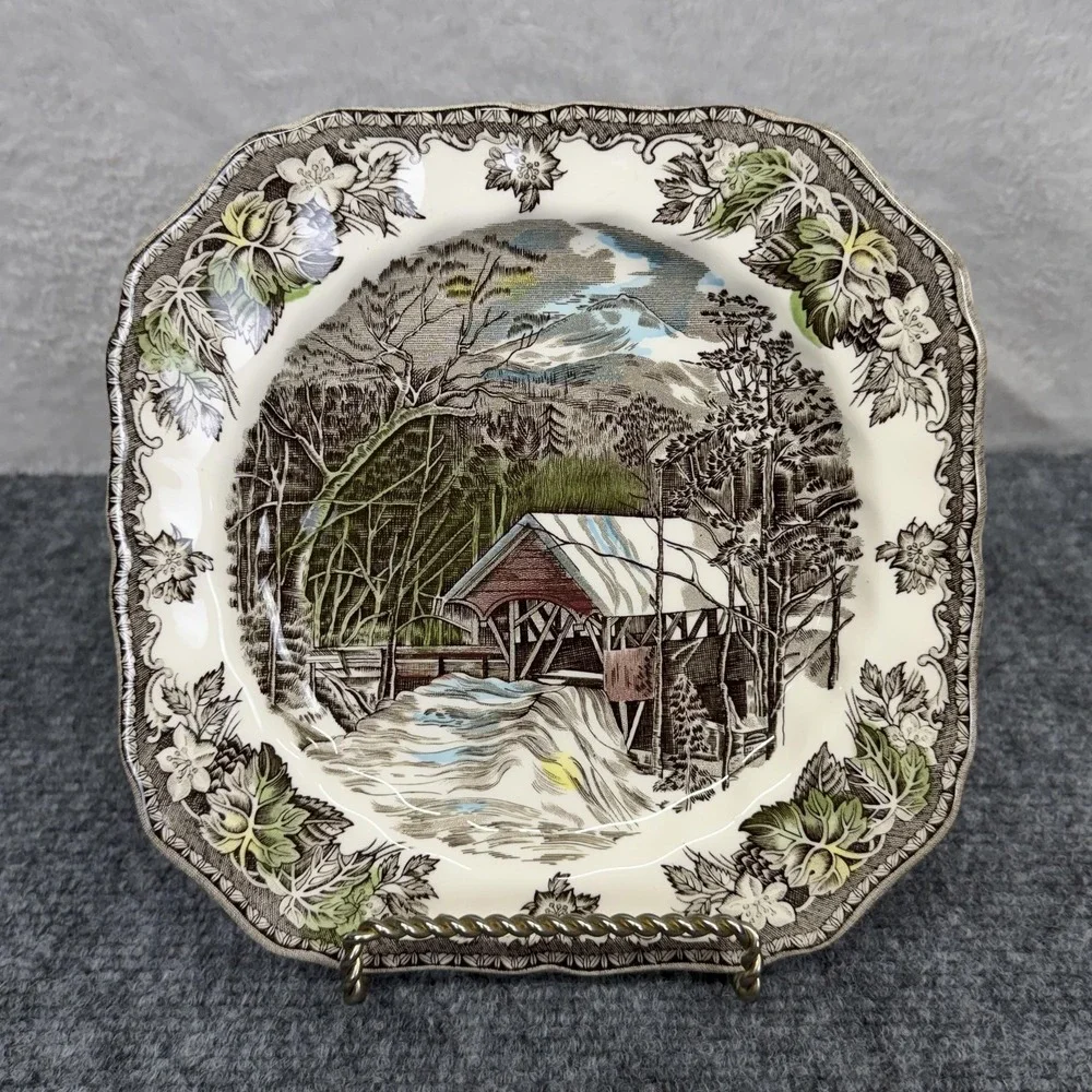 VTG Johnson Bros Friendly Village Covered Bridge Plate Square England Winter